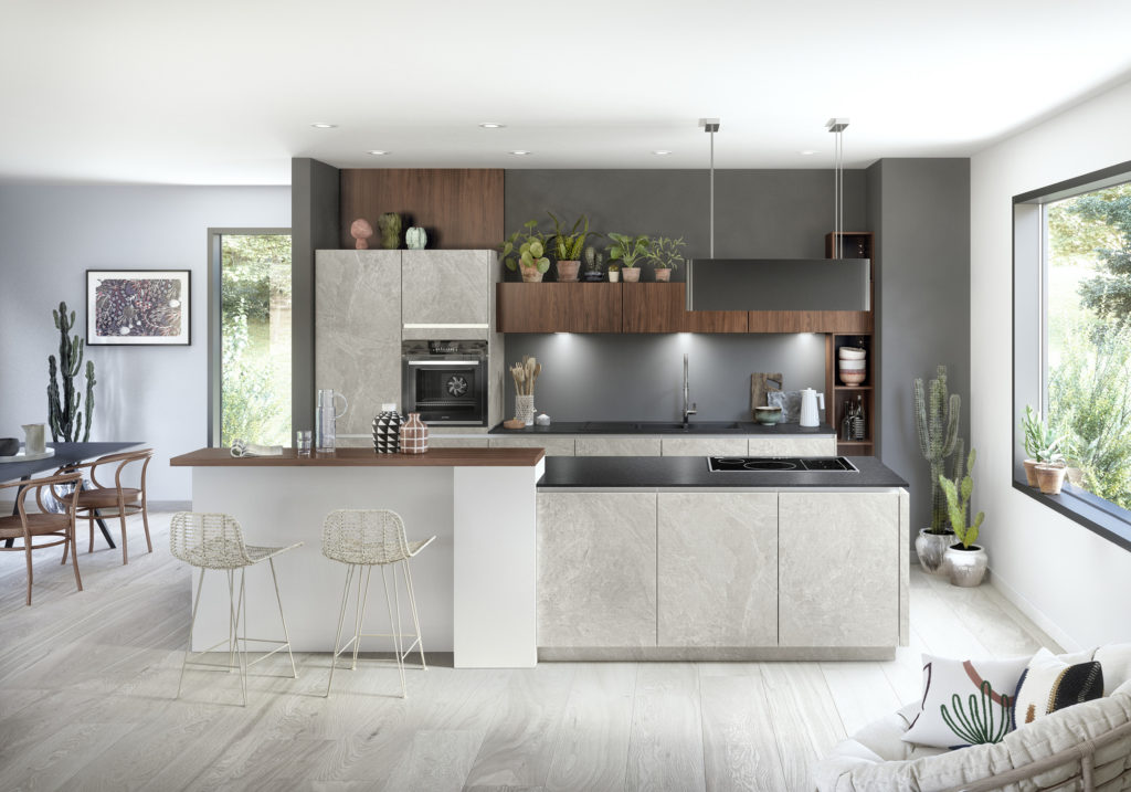 Cocina de estilo nórdico con preciosa isla con barra de desayunos.